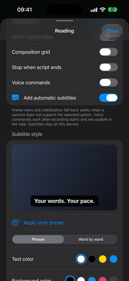 Lensyll automatic caption styling controls